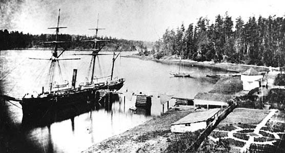 HMS Boxer and formal garden at English Camp.