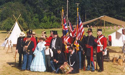 The first living history contingent poses during the flagpole ceremony festivities in 1998.