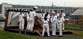 The USS Constitution master gun crew demonstrates early 19th century naval artillery