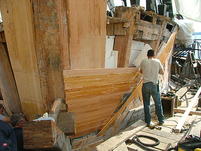 the second layer of planking is placed diagonally.