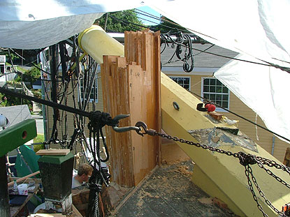 The completed hawse timber