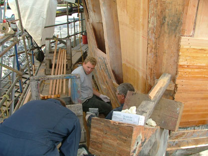 replacing the first layer of planking on the outside of the hull