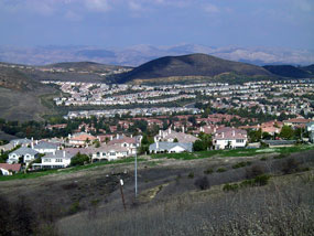 Urban encroachment in the Simi hills, California from residential developments leads habitat fragmentation and loss of habitat for native wildlife.