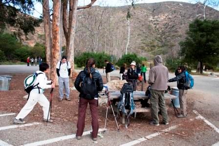 Hikers prepare for a journey along the Backbone Trail at the Ray Miller Trailhead.