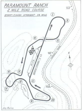 A map by Ann Martin of the Paramount Ranch 2 mile road course.