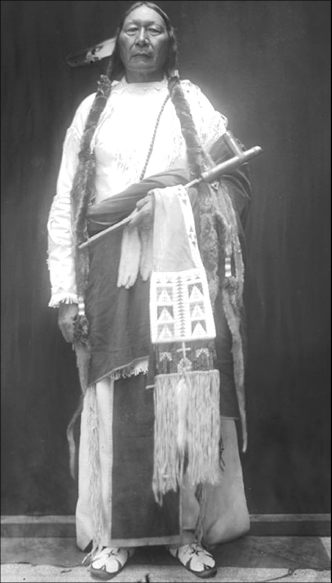 Grey Beard's son Prairie Chief became a chief like his father. He helped guide the Southern Cheyenne through the transition to reservation life. This picture shows his dress in 1911.