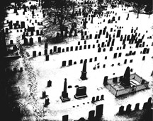 Historic photo showing fenced family plot.