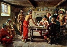 Bronck signing a peace treaty in 1642.