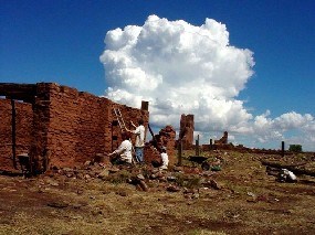 Ruins stabilization work at Abó.