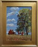 Impressionistic view of small, red farmhouse