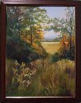 Impressionistic view of trees and open fields