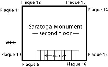 Line drawing of second floor of Saratoga Monument