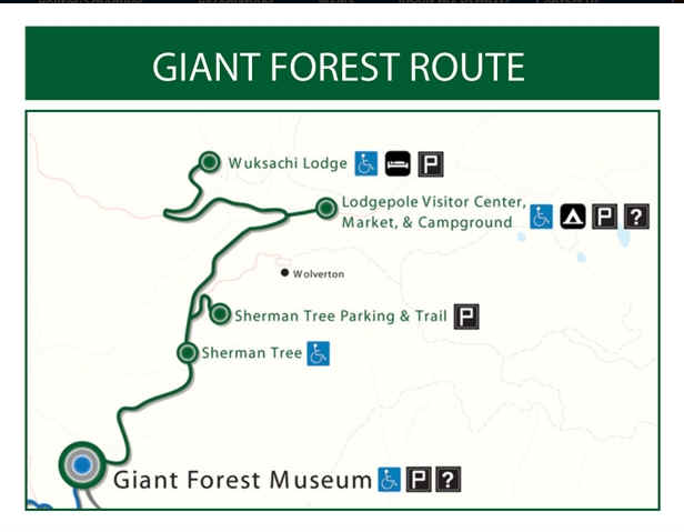 Maps showing route and stops of Sequoia Shuttle Route 2 in Giant Forest