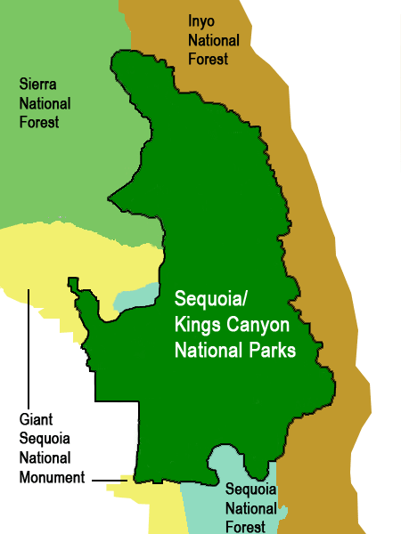 Map showing different federally-managed jurisdictions around the parks.