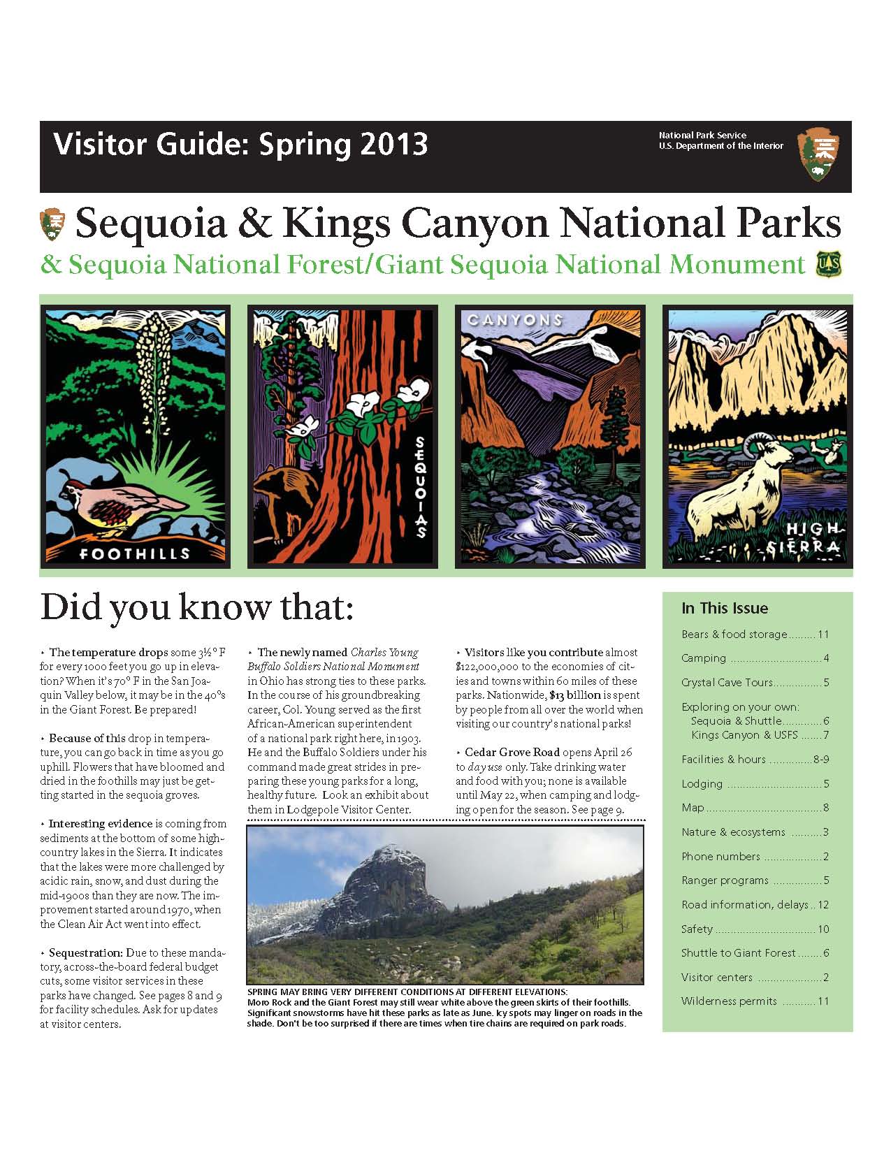 Page 1 of the Spring 2013 Visitor Guide.