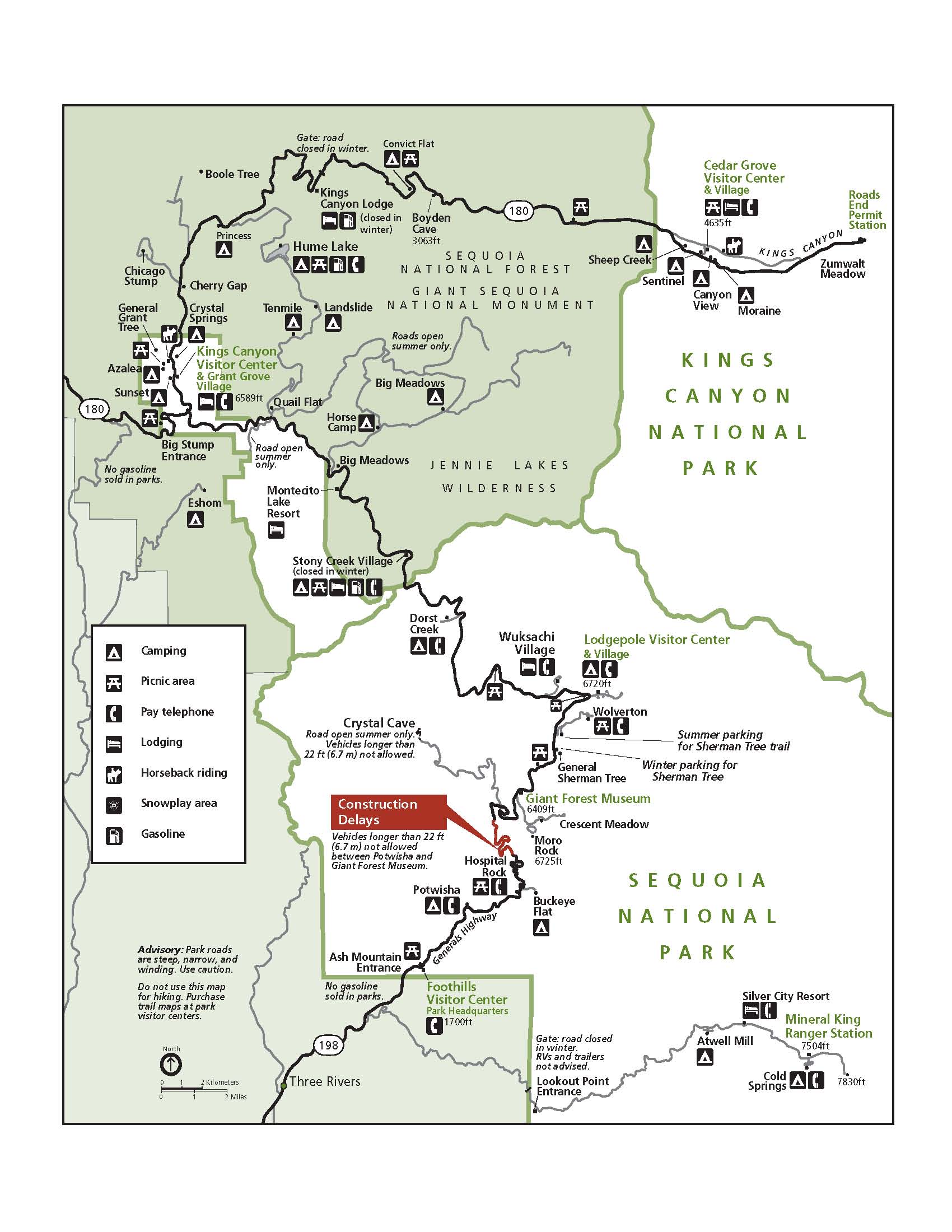 Map of Road Construction Location in Sequoia National Park