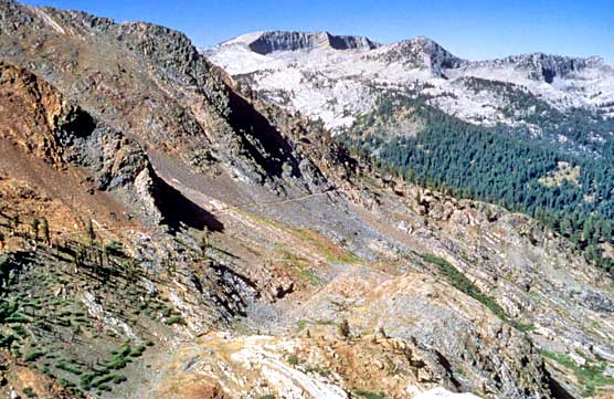 Monarch Lakes Trail winds along the side of Mineral Peak