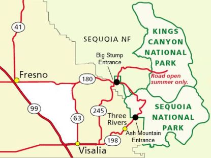 sequoia national park map kings canyon entrances directions parks driving entrance ca nps gov mountain camping three campground transportation ash