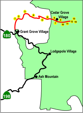 Map showing views on Hwy 180 into Kings Canyon