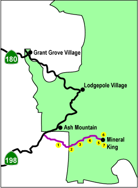 Map showing views on Mineral King Road
