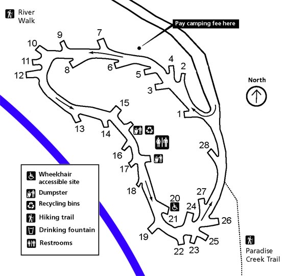 Buckeye Flat Campground map, Sequoia National Park.