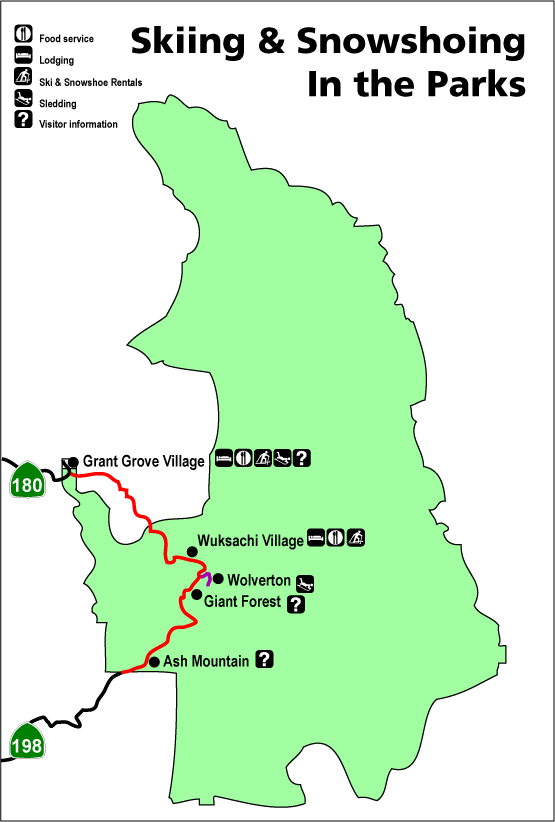 Map showing cross country ski and snowshoe areas