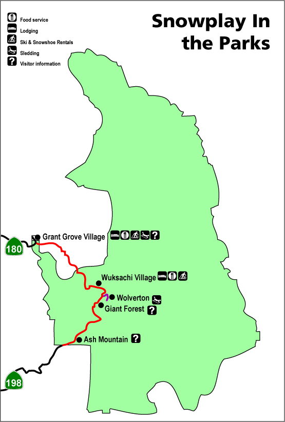 Map showing locations of park snowplay areas