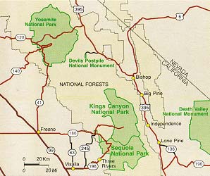 Sierra regional map showing parks.
