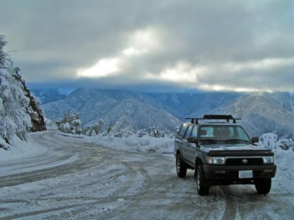 Snow storms make the Generals Highway slick and hazardous to drive. Bring tire chains.