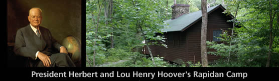A photo of Herbert . Hoover and modern-day Rapidan Camp. Link to National Park Service American Presidents website.