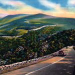A hand tinted postcard ca 1940 of Skyline Drive in Shenandoah National Park.