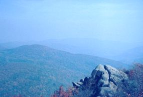 A hazy autumn view north from Mary's Rock summit (Oct 1963).