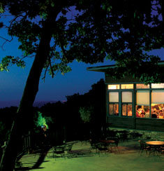 A photo of Skyland Dining Hall taken in the twilight. A photo of Skyland Dining Hall taken in the twilight.