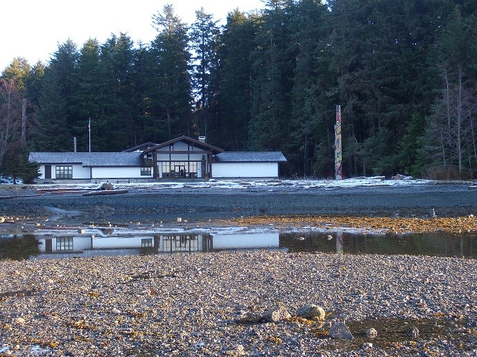 View of the Visitor Center in late afternoon from the tidelands.