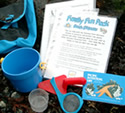A close-up view of the contents of a family fun pack.