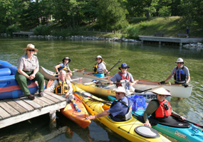 Kayaks and canoes ready to launch on the Platte River