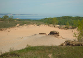Dunes with South Manitou Island in background Dunes with South Manitou Island in background