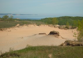 Dunes with South Manitou Island in background