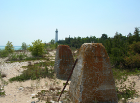 Foundations for the watch tower for the US Life-Saving Service. Note the Lighthouse in the background. Foundations for the watch tower for the US Life-Saving Service. Note the Lighthouse in the background.