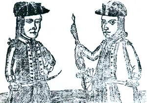 Daniel Shays and Job Shattuck, two leaders of the 1786-87 rebellion in Massachusetts known as Shays's Rebellion (from a 1787 newspaper image).