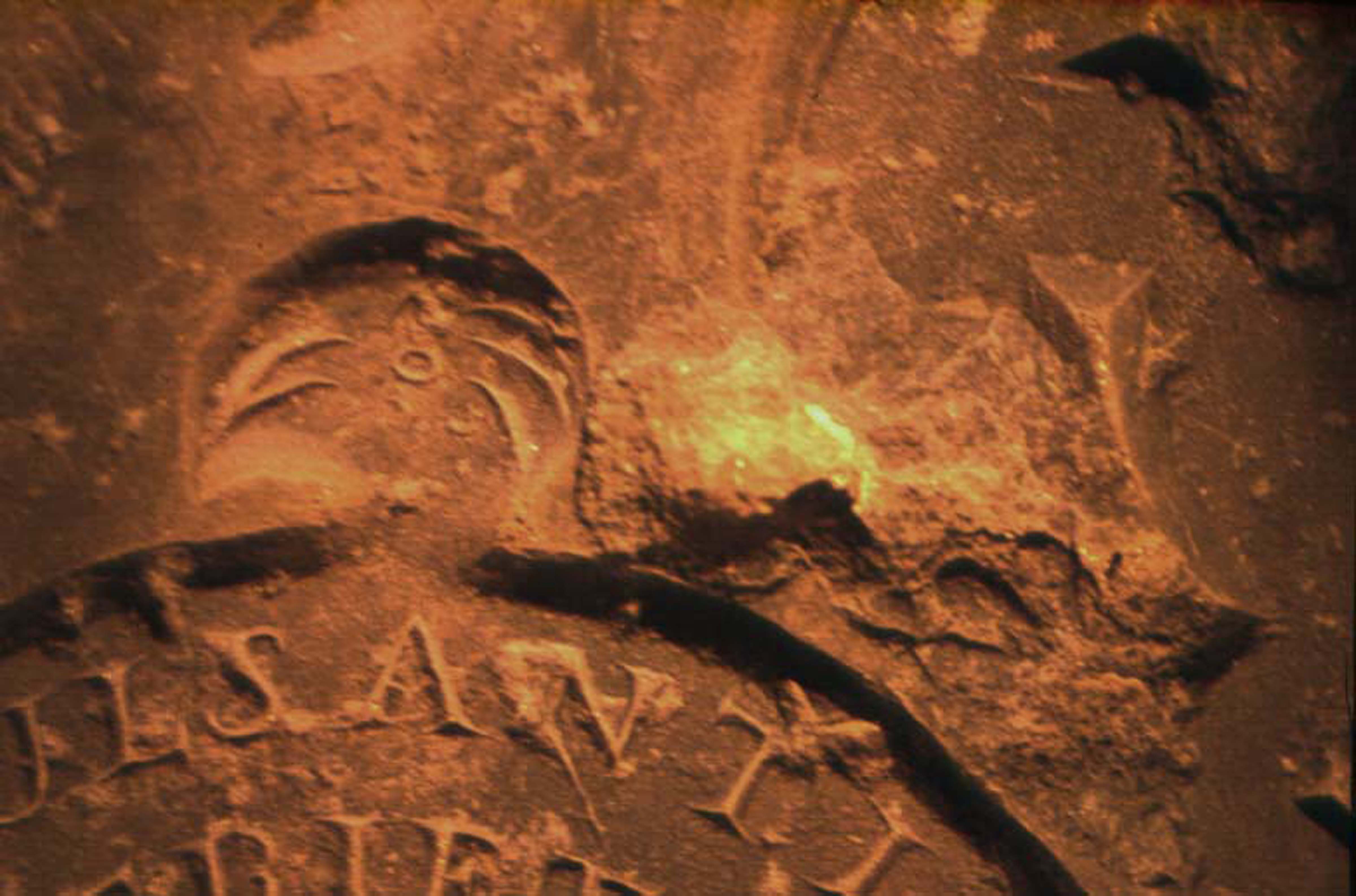 A crater on the upper face of the masonic emblem
