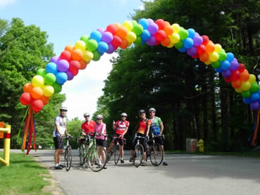 Bicyclists enjoy the trails at Wompatuck State Park