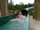 A spray park helps visitors beat the heat.