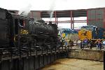 CNl 3254 steam locomotive greets diesel guests.