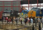 Visiting diesels pose on turntable plaza.