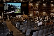 Visitors enjoy a presentation in the Steamtown theater.