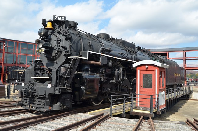 Nickel Plate 759 sitting on the Steamtown turntable on a sunny day