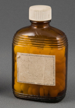 Brown pill bottle for Public Health hospital c. 1950