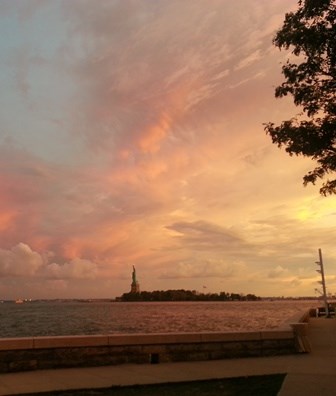 Sunset of Statue of Liberty at Ellis Island
