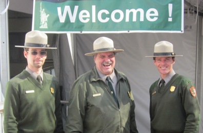 Park Rangers at security facility at Liberty Island